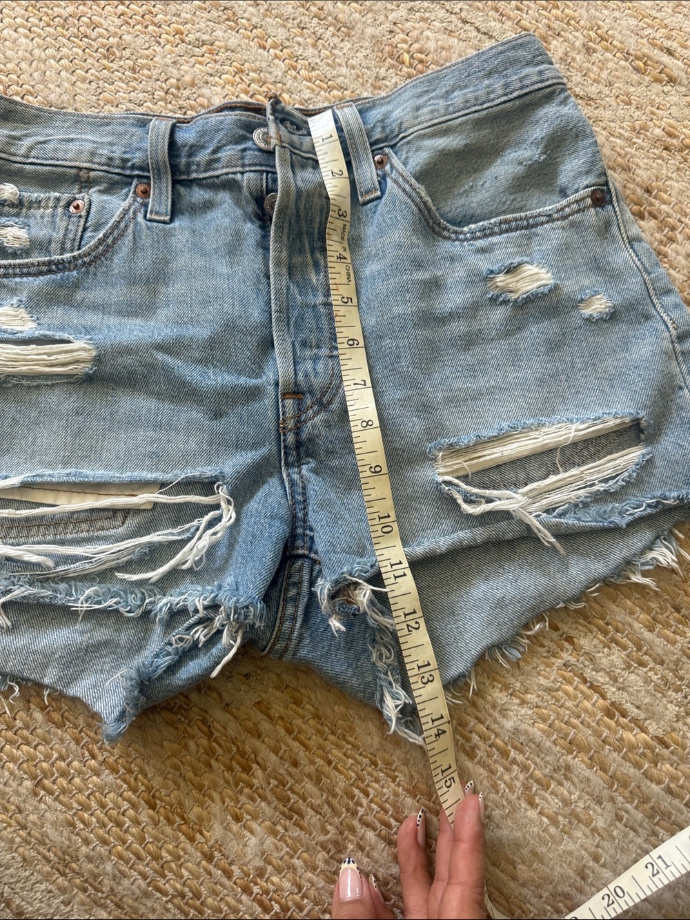 Levi's Light Blue Distressed High-Rise Jean Shorts - Picture 6 of 6
